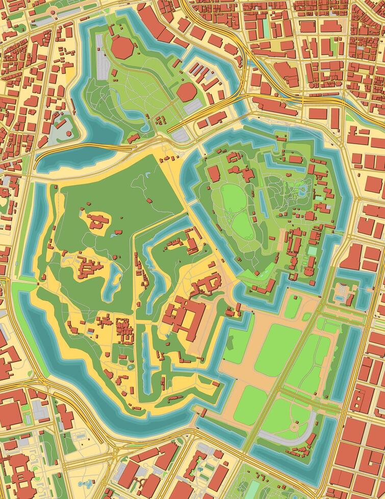 Imperial Palace, Tokyo map art vector