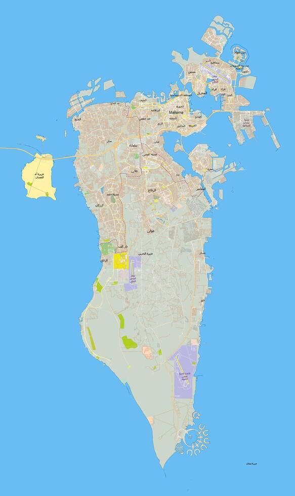 bahrein mapa con etiquetas en Arábica vector