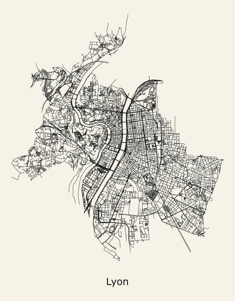 Vector city road map of Lyon, France