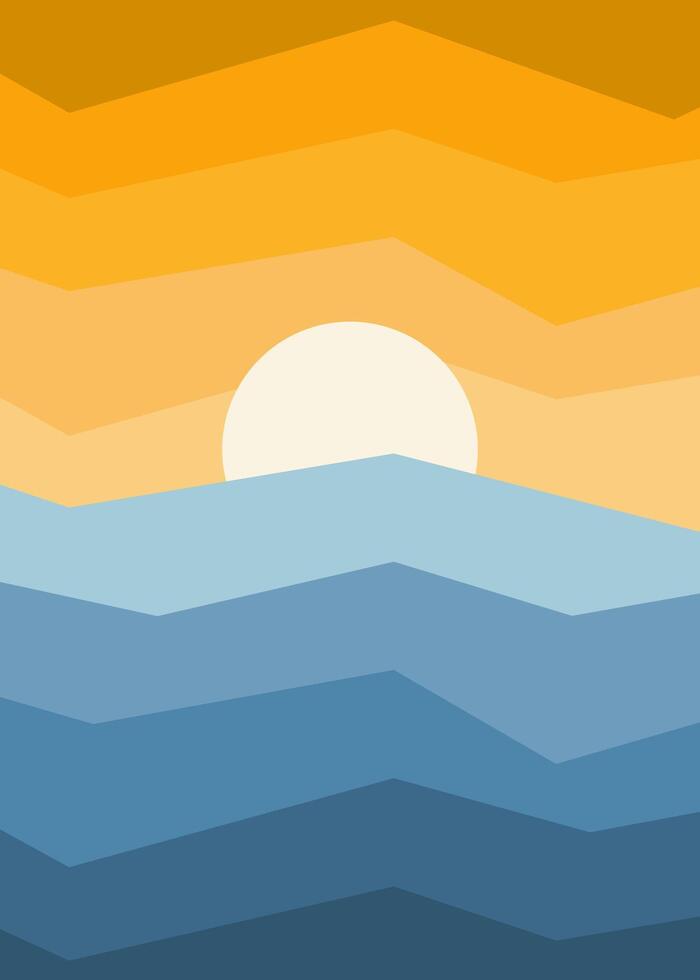 Sunset sunrise in sea. Abstract modern landscape vector