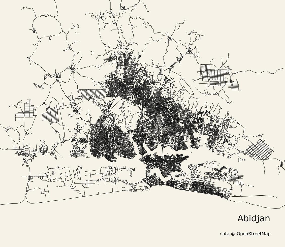 vector ciudad mapa de abiyán, redil d'ivoire