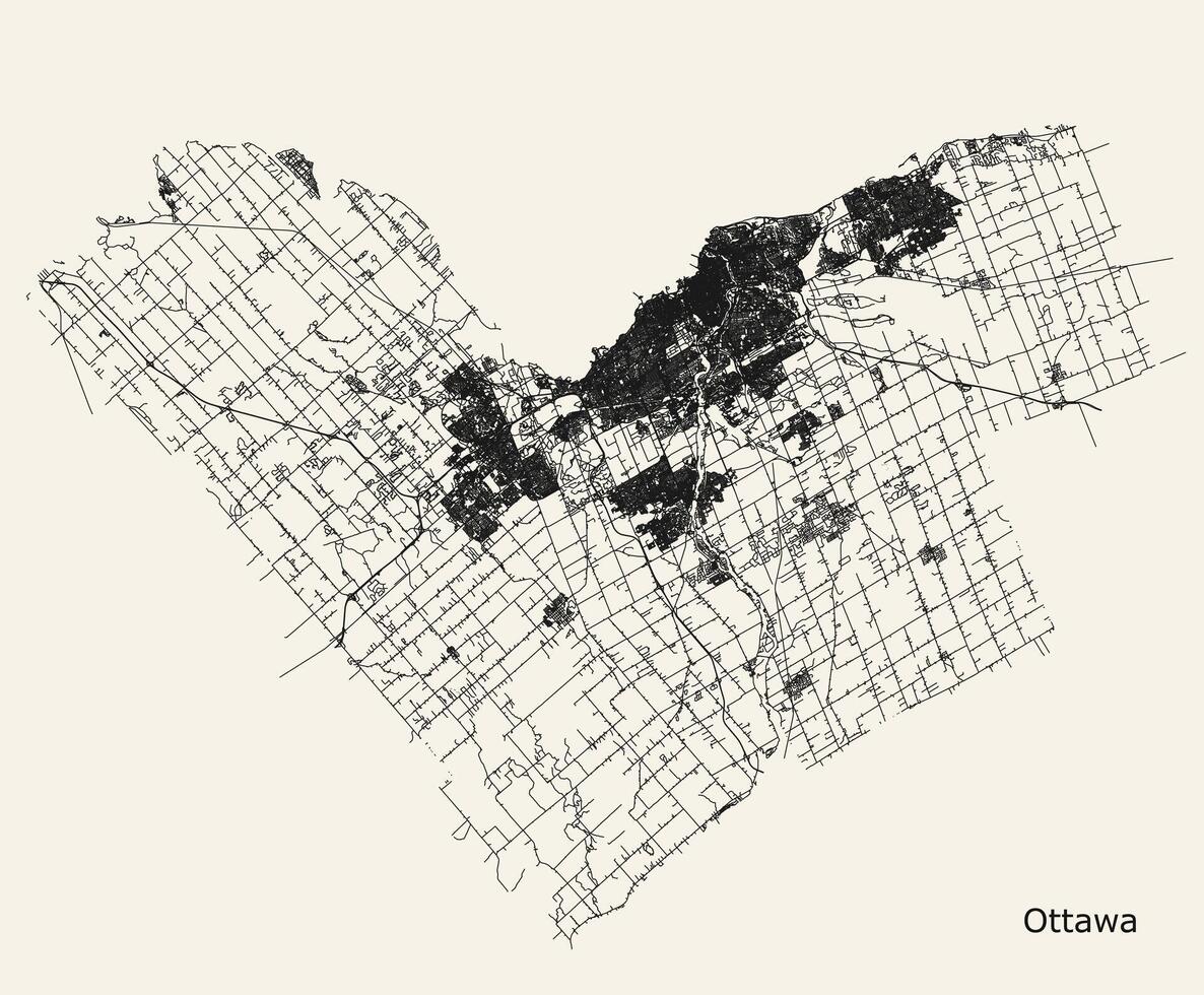 City road map of Ottawa, Ontario, Canada data from Openstreetmap vector