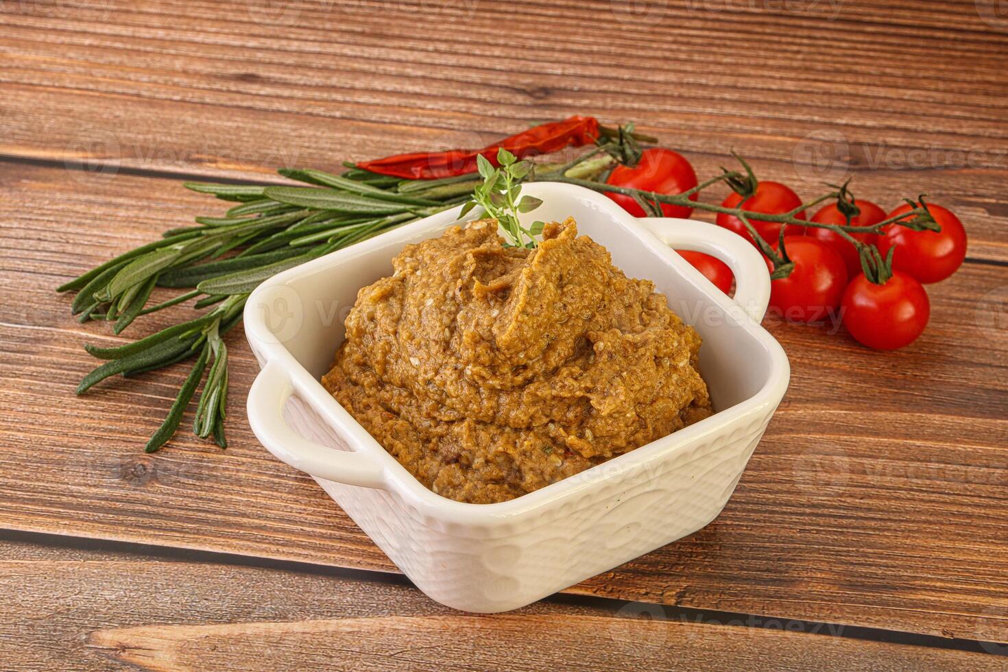 Jewish eggplant dip with oil photo