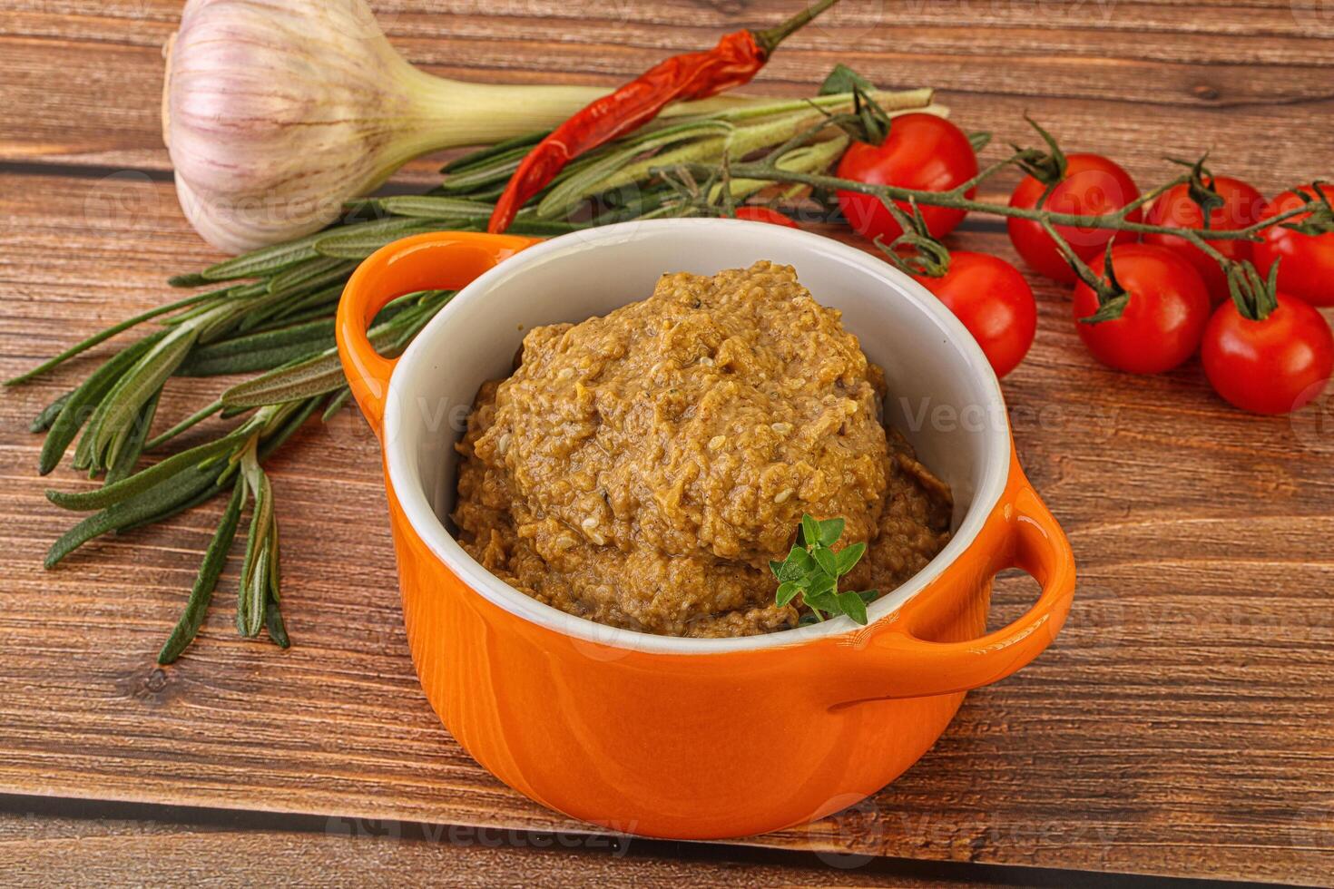 Jewish eggplant dip with oil photo