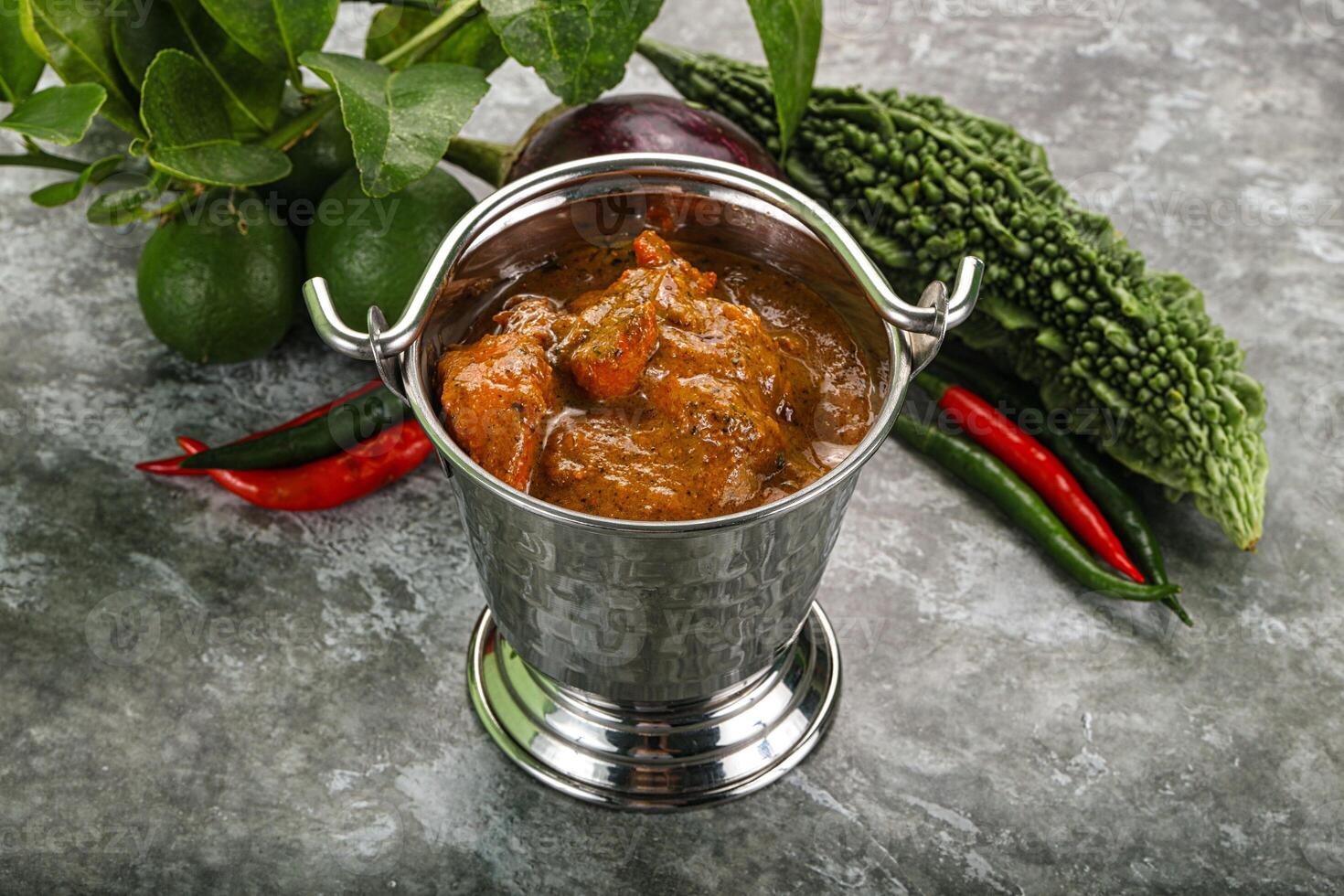 Indian cuisine - chicken curry with spices photo
