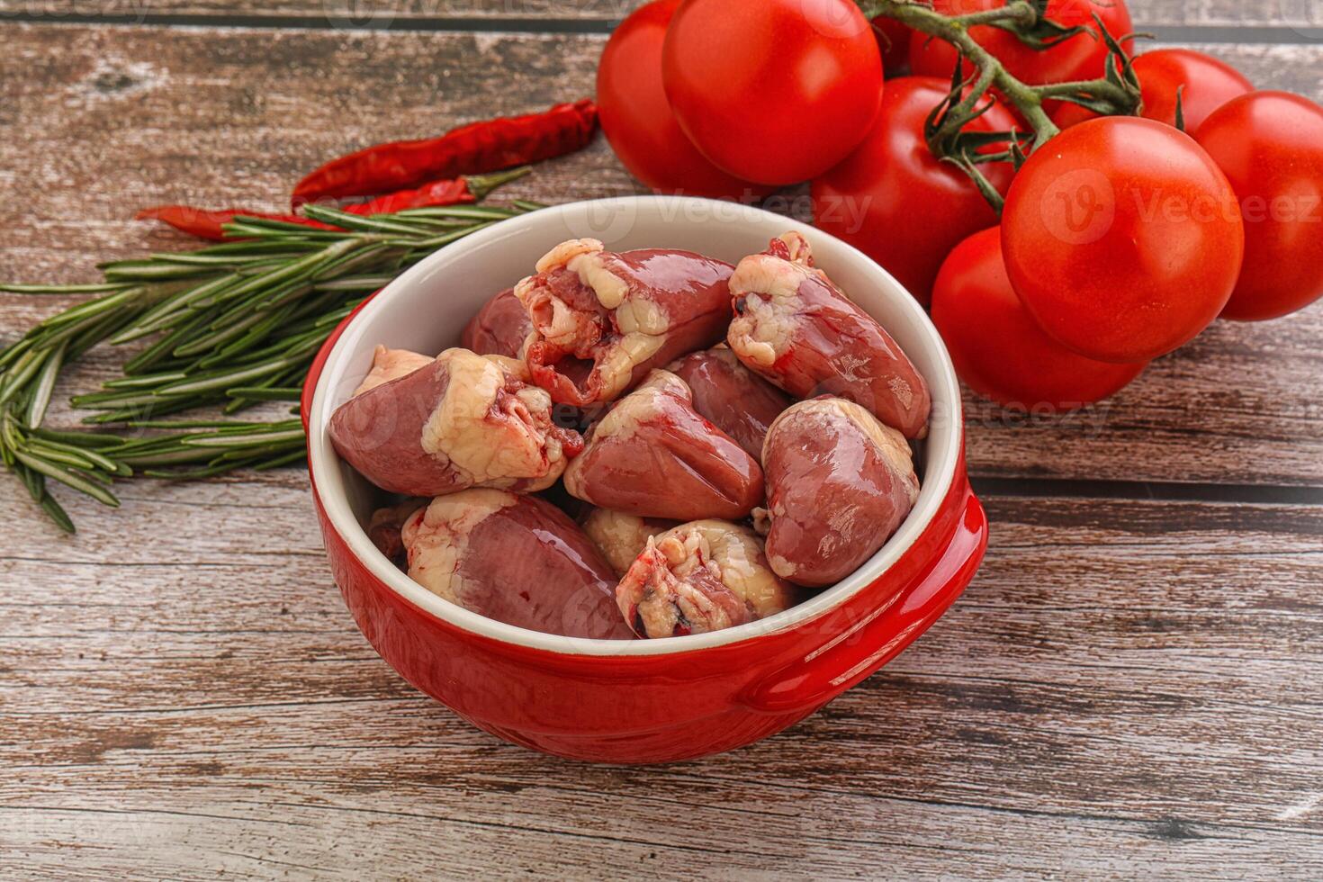 Raw chicken hearts for cooking photo