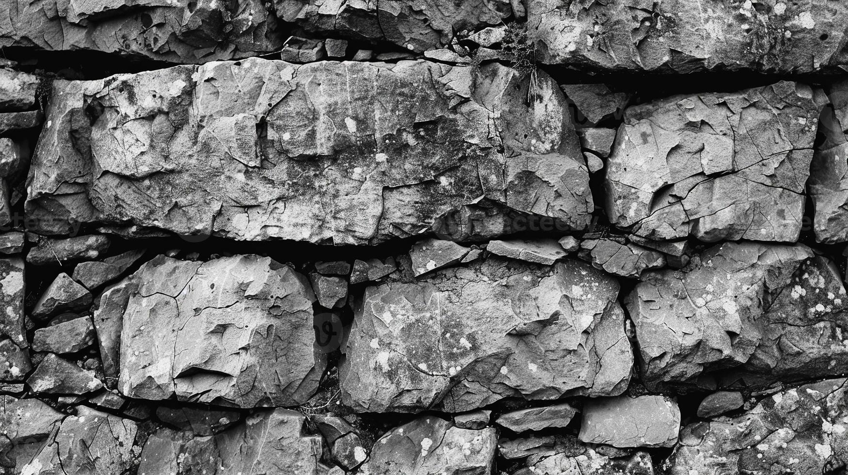 ai generado negro blanco Roca textura. roca, muro, fondo, basalto, material, grunge, patrón, viejo, oscuro foto