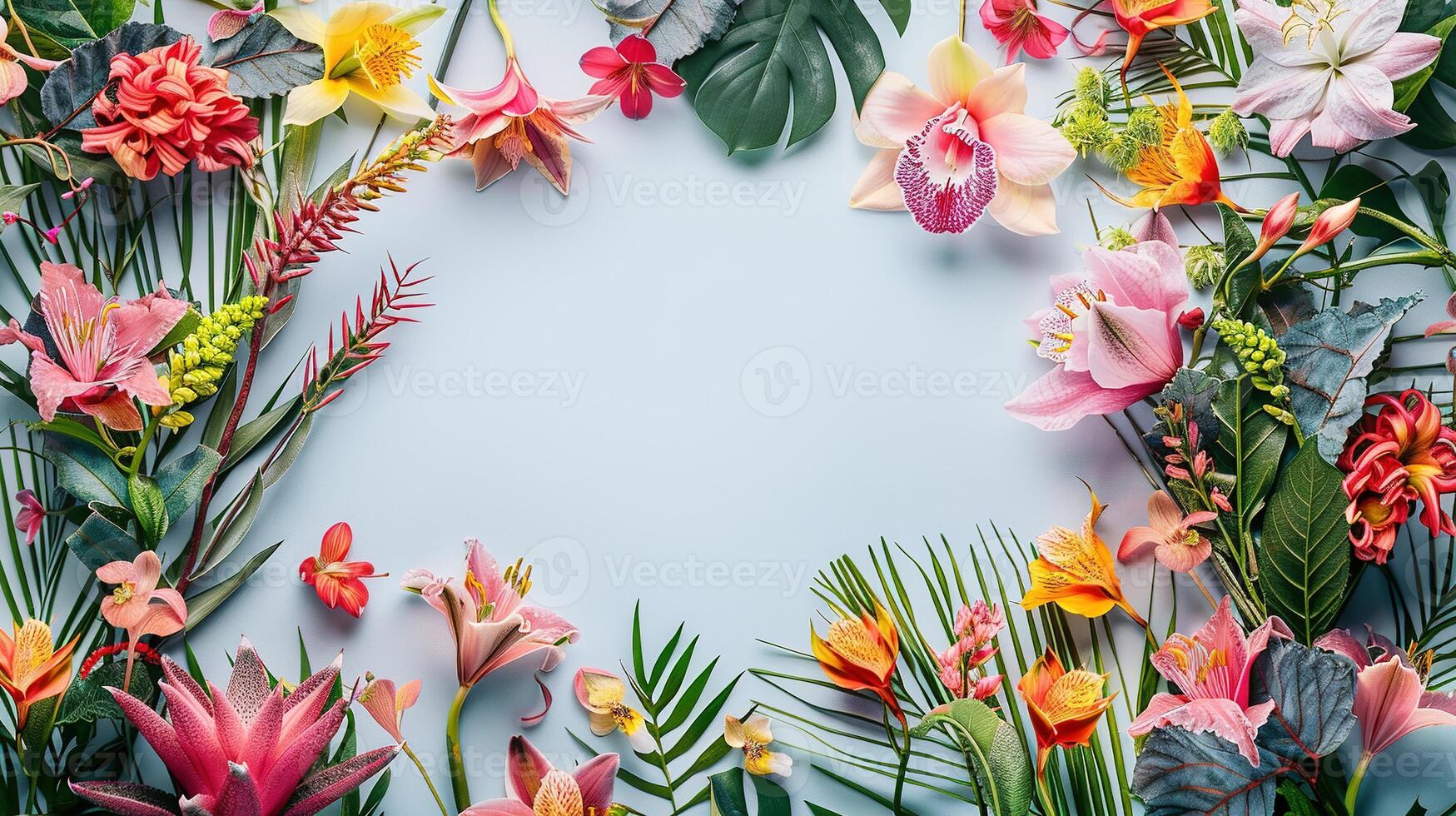 AI generated Colorful Flower Frame on White Background. Women Day, Mother Day, Decoration, Greeting, Card photo