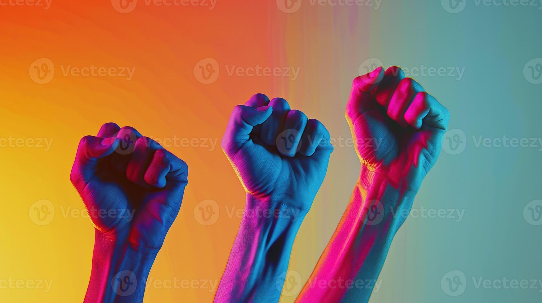 AI generated Fists Raised. Hand, Fist, DEIB, Diversity, Equity, Inclusion, Belonging, Equality, Protest, Union photo