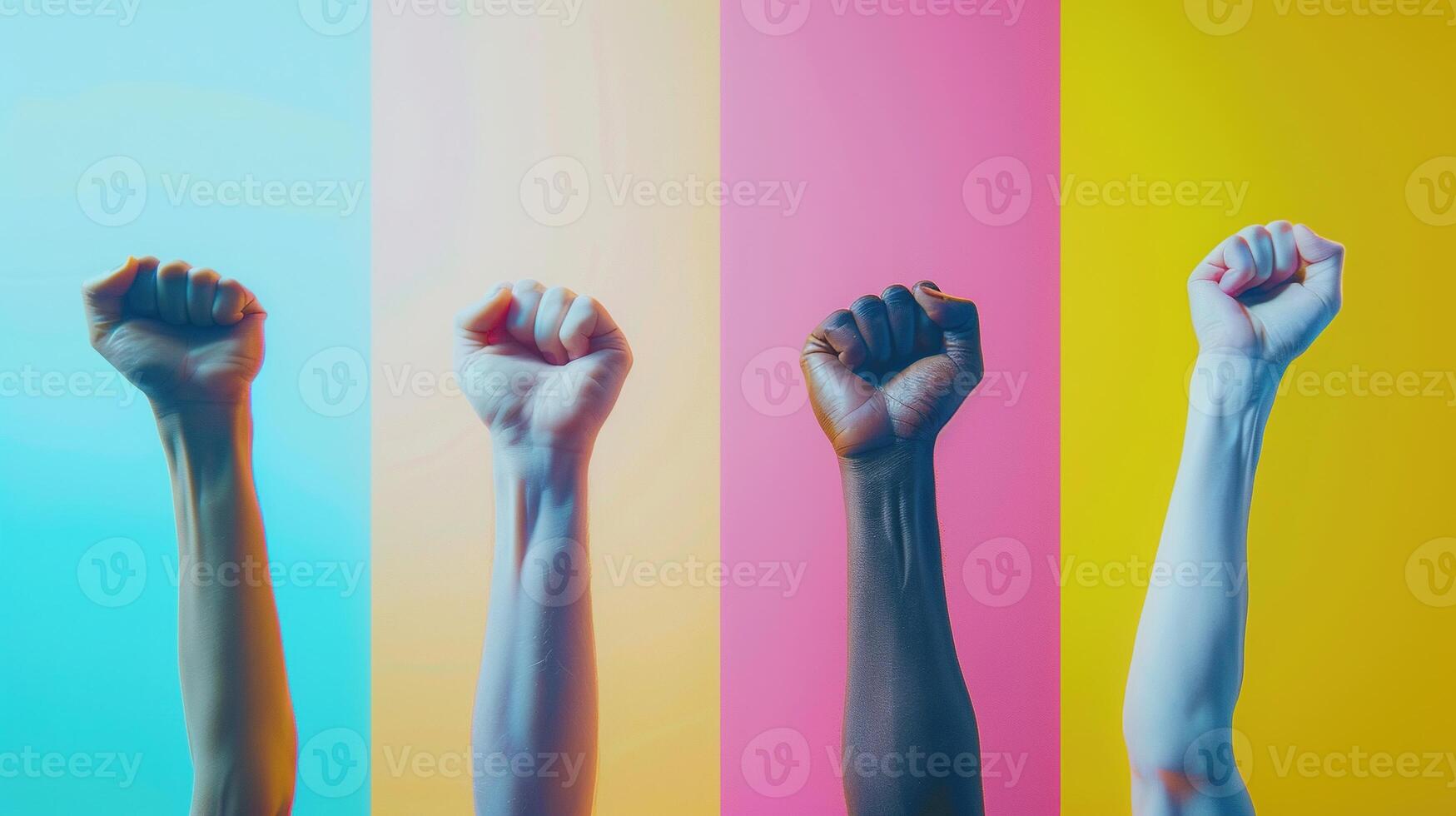 AI generated Fists Raised. Hand, Fist, DEIB, Diversity, Equity, Inclusion, Belonging, Equality, Protest, Union photo