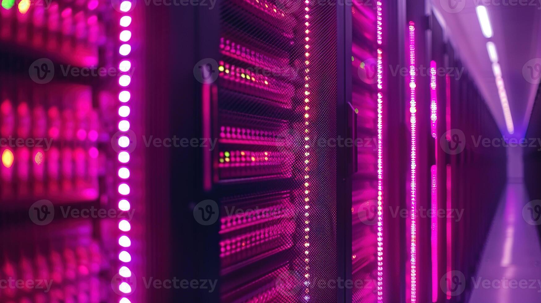 AI generated Network Server with Glowing LED Light. Technology, IT, Datum, Information, Computing, Cyberspace photo