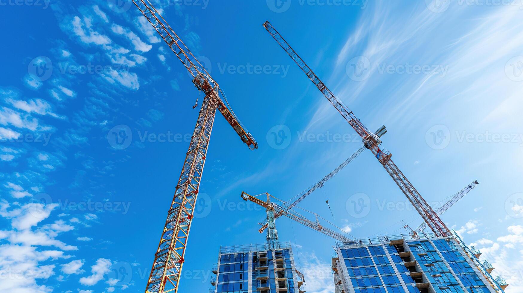 ai generado ciudad edificio construcción. sitio desarrollo, torre grua, propiedad, urbano, rascacielos, Departamento foto