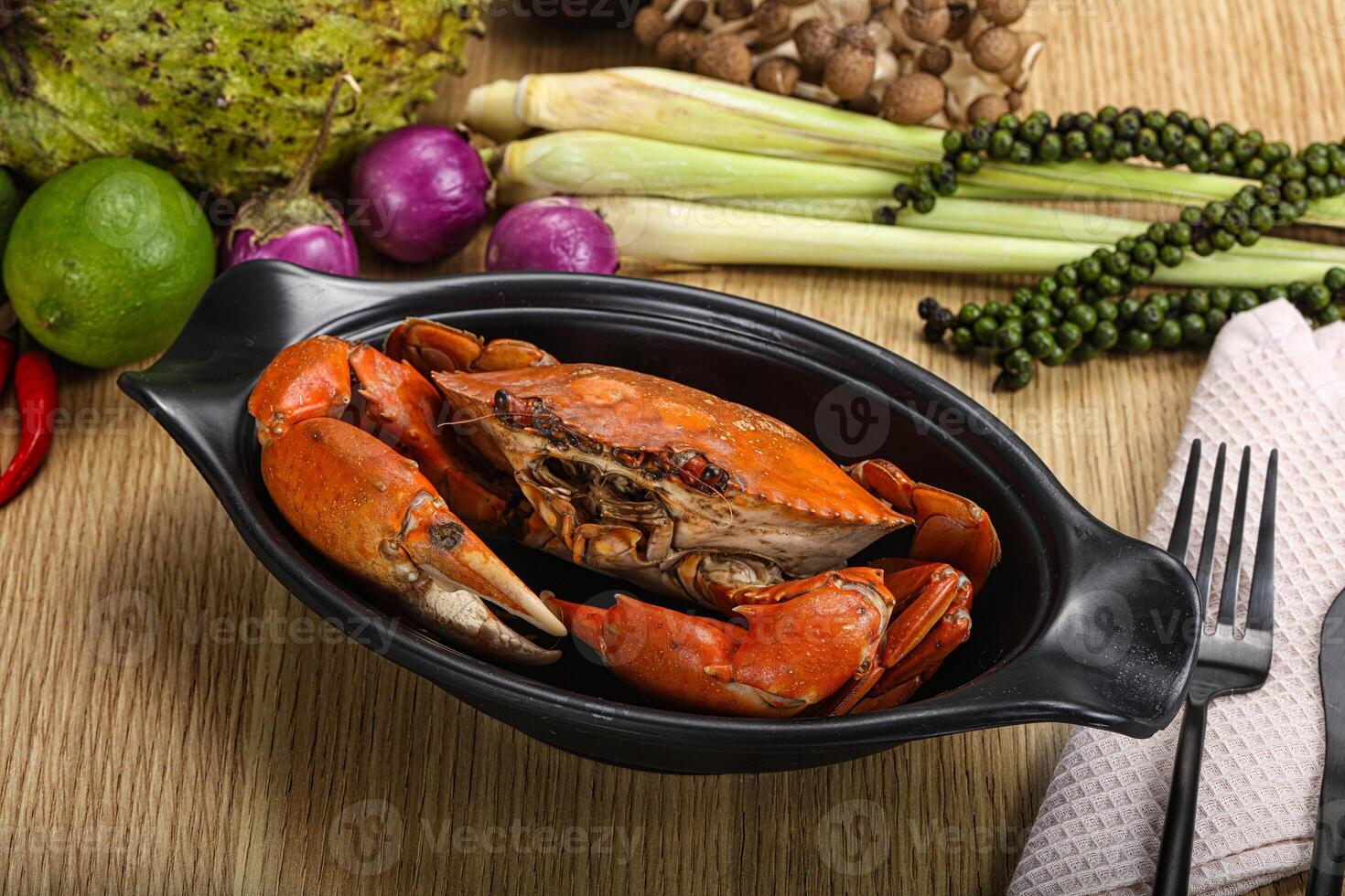 Delicous luxury steamed red crab photo