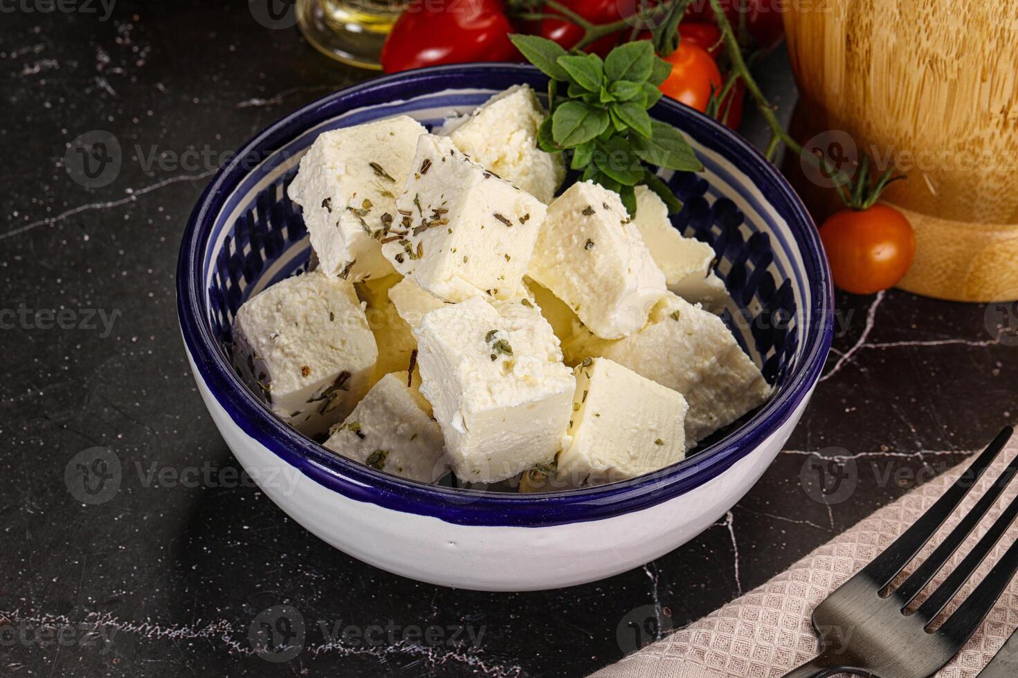 Greek traditional Feta cheese cubes photo