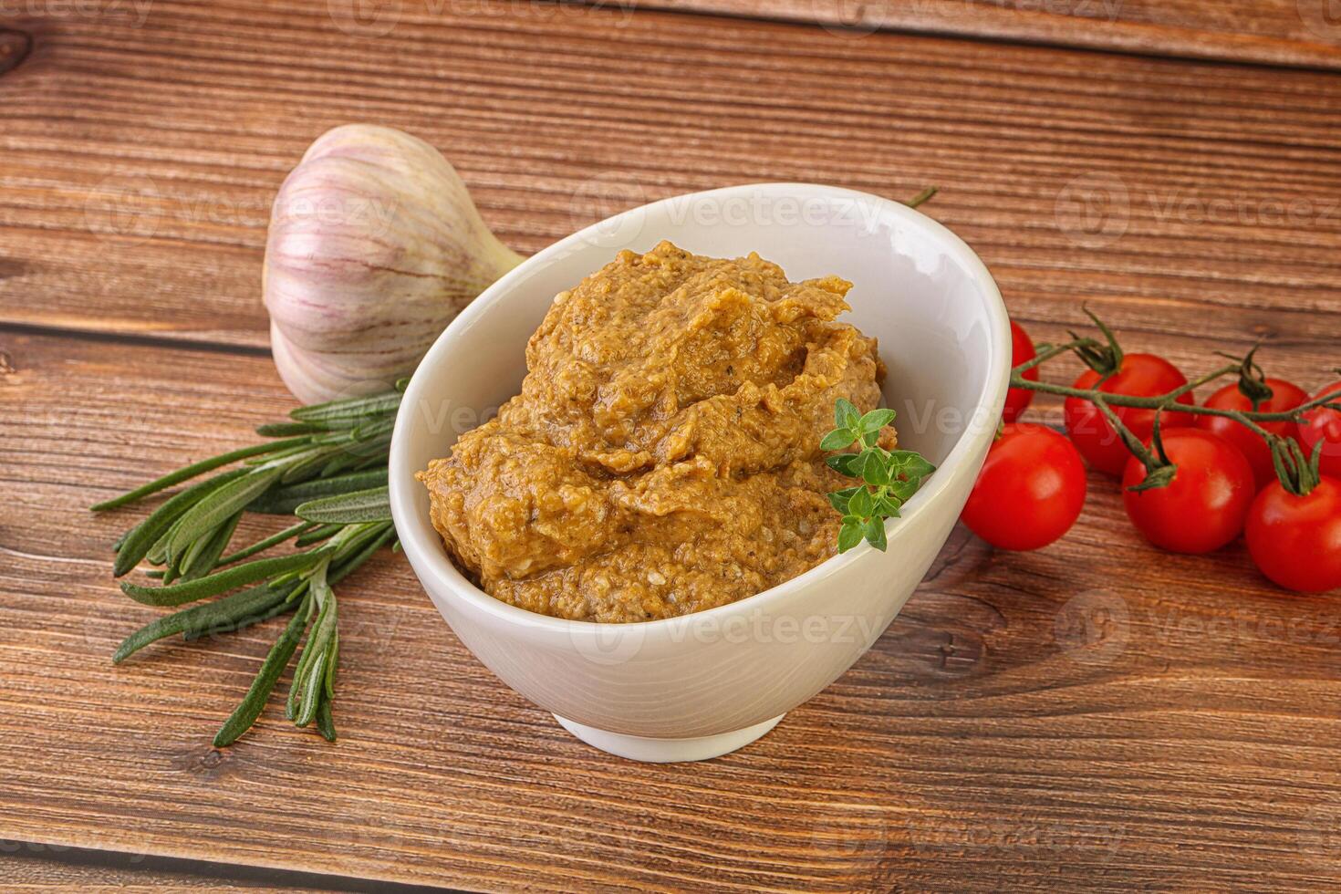 Jewish eggplant dip with oil photo