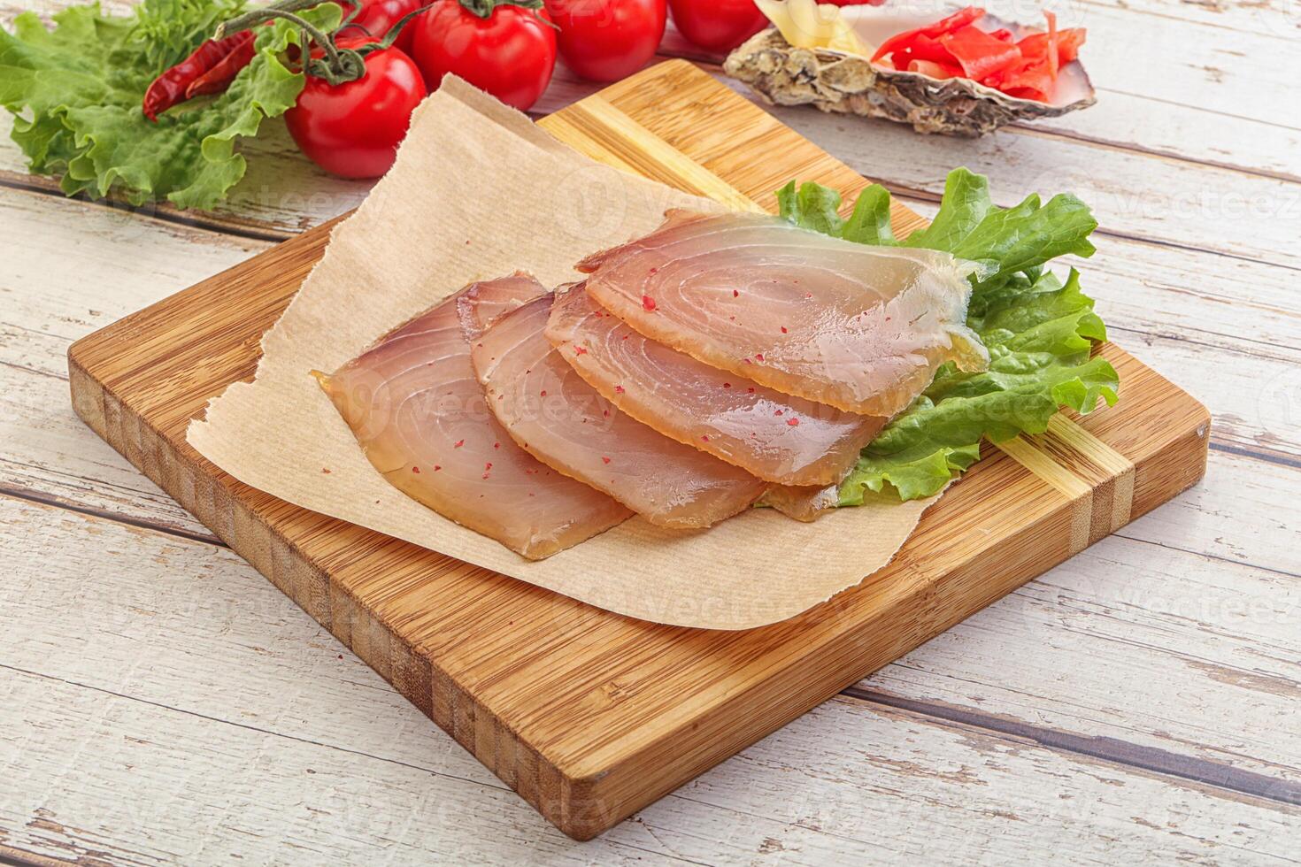 Sliced salted marlin fish carpaccio photo