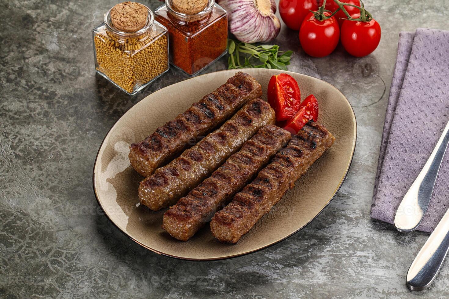 Grilled beef kebab minced meat photo