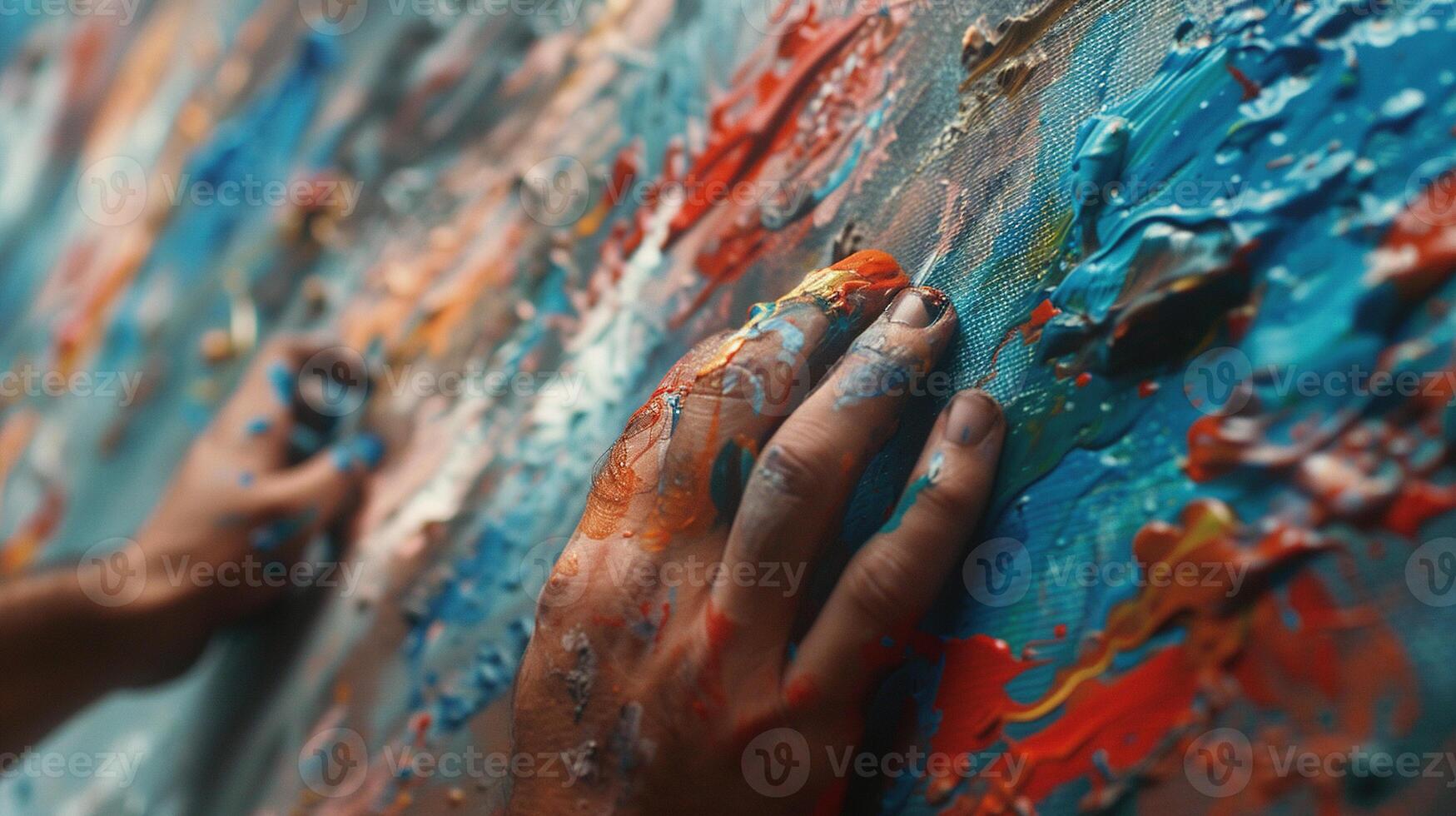 AI generated Artist Hand on Canvas. Paint, Painting, Drawing, Colorful, Art, Artistic, Process, Watercolor, Oil photo