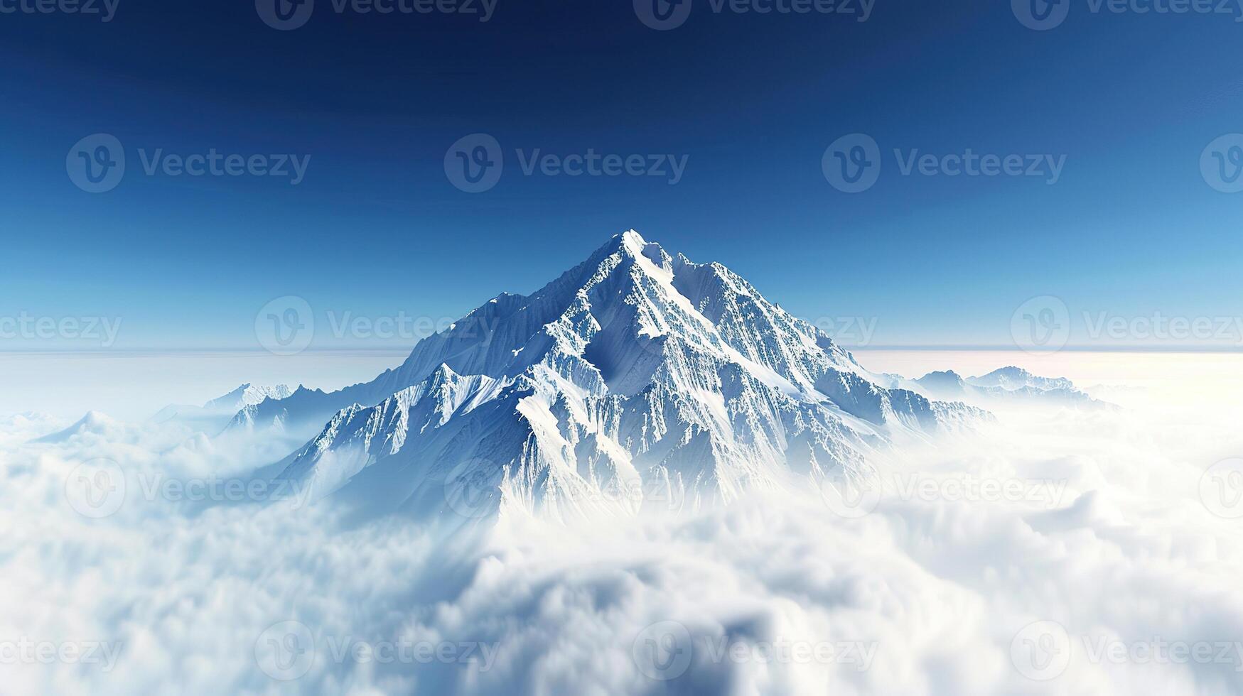 AI generated Huge Snowy Mountain Peak Above the Clouds with Blue Sky. Landscape, Snow, Target, Goal, Ice photo