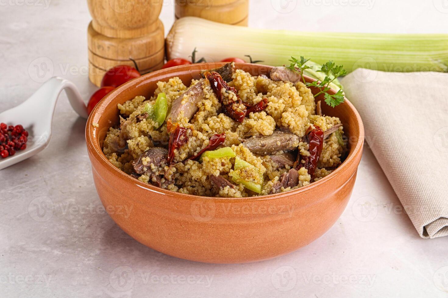 Bulgur with lamb and vegetables photo