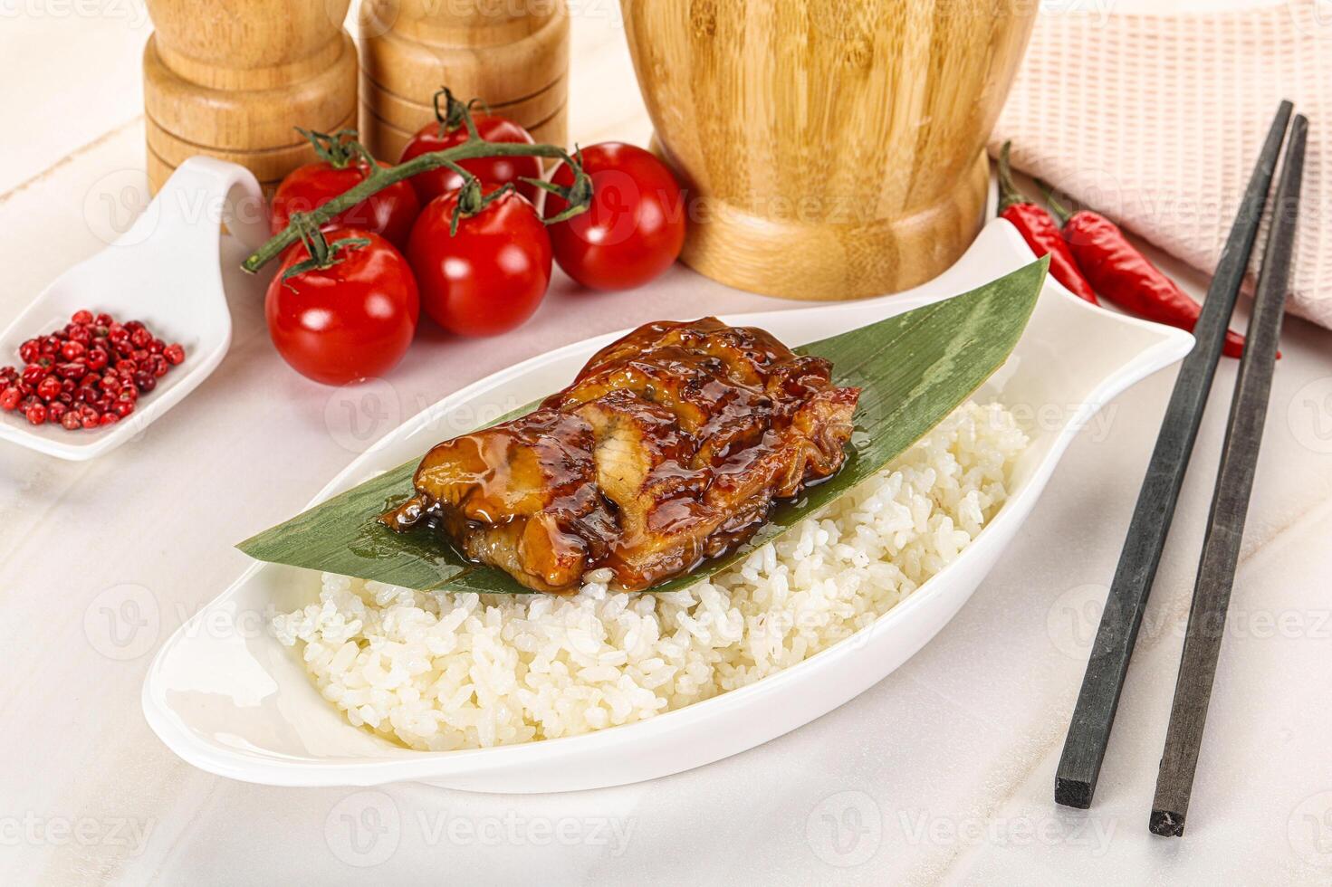 Grilled eel with steamed rice photo