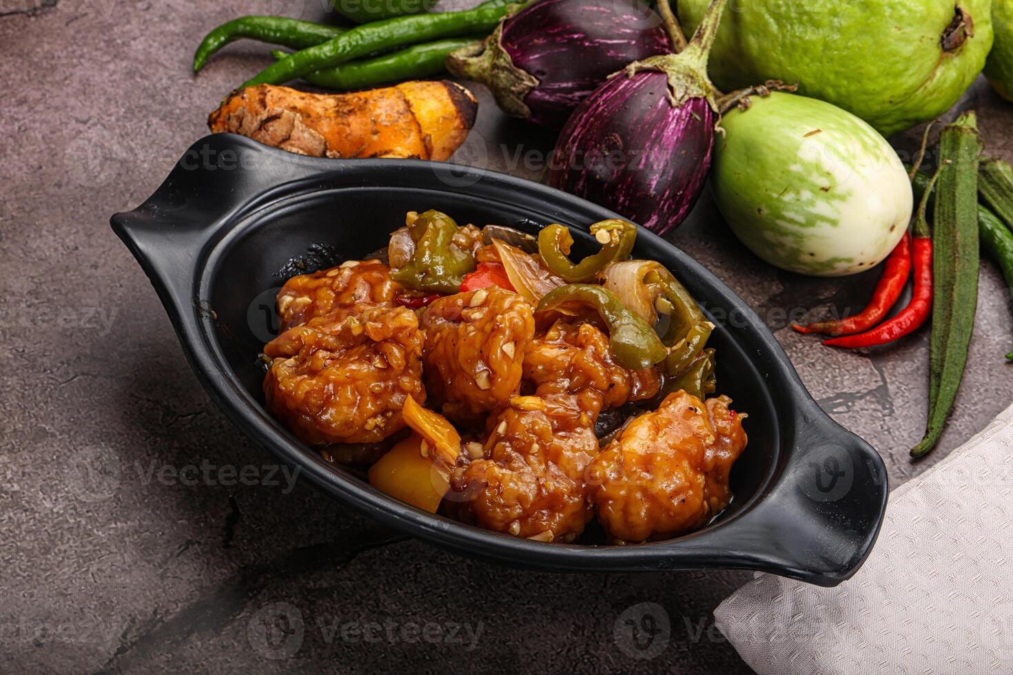 Chinese cuisine - prawn with chili sauce photo