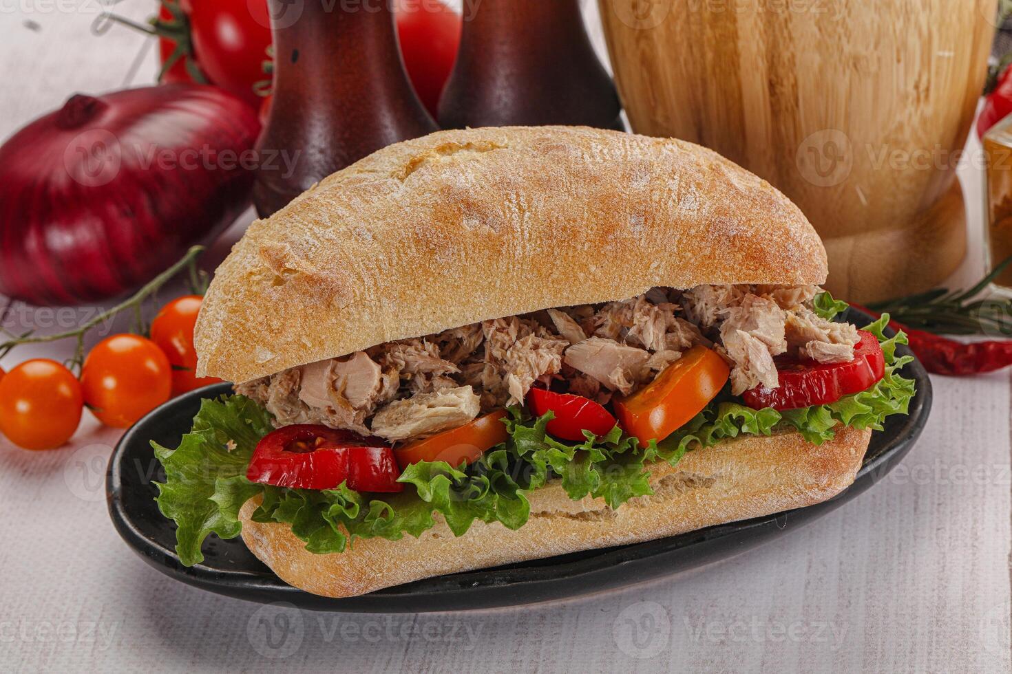 Ciabatta with canned tuna sandwich photo