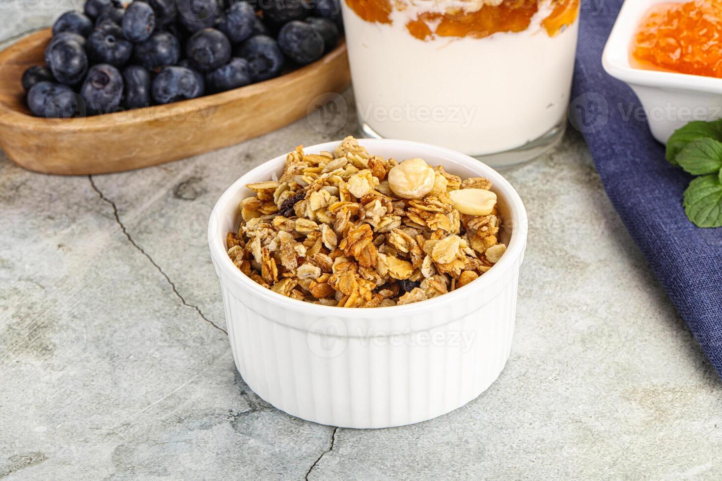 Granola museli cereal for breakfast photo