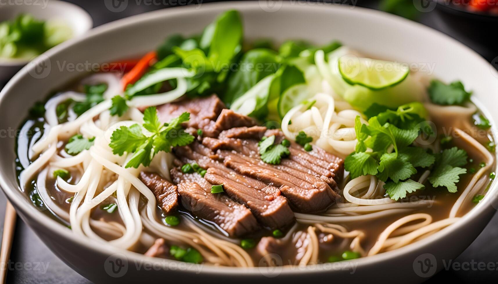 AI generated Vietnamese beef noodle soup, Pho Bo photo