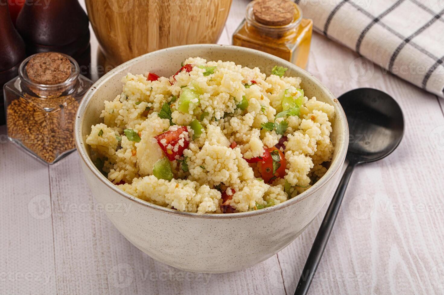 Vegan cuisine couscous with vegetables photo