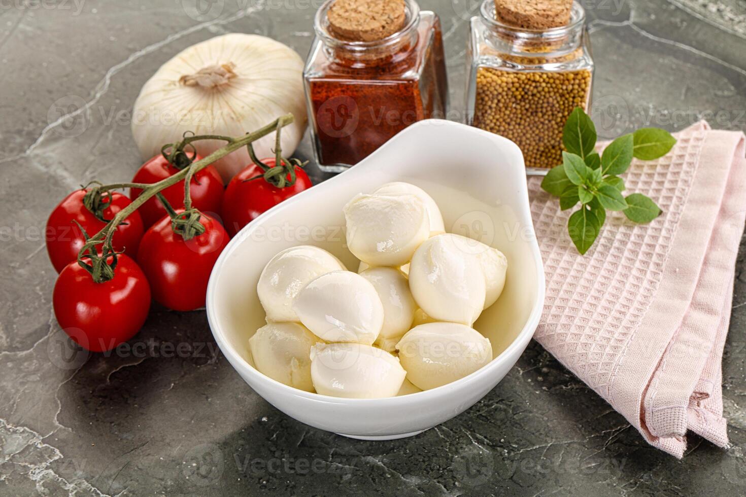 Mini mozarella cheese bolls heap photo