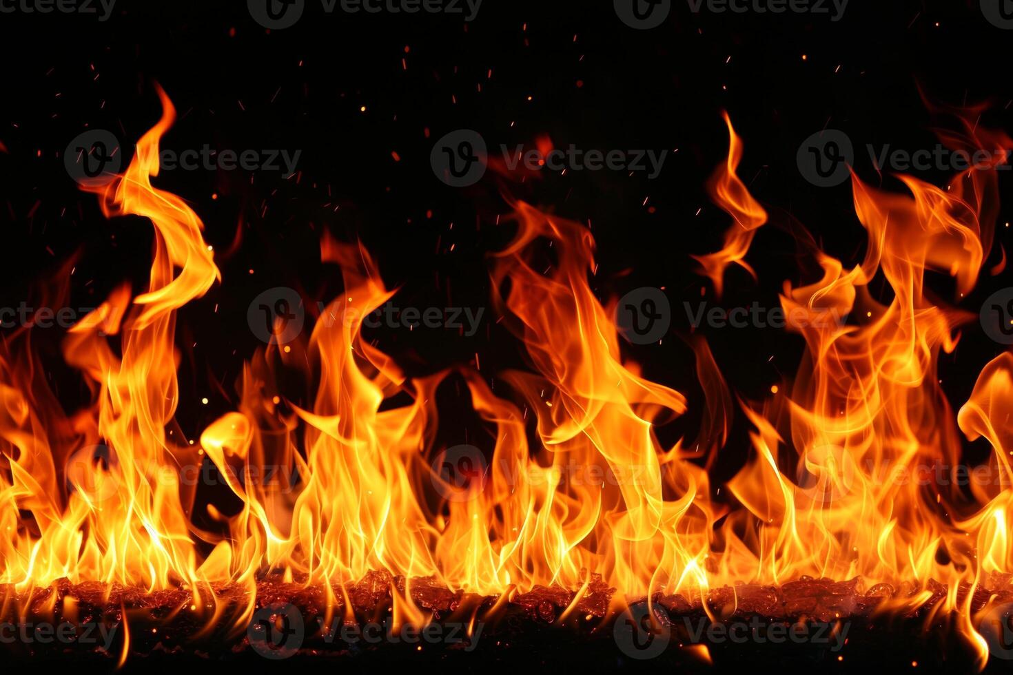 AI generated Close-up, Burning fire isolated on dark backdrop, seamless background, Generative AI photo