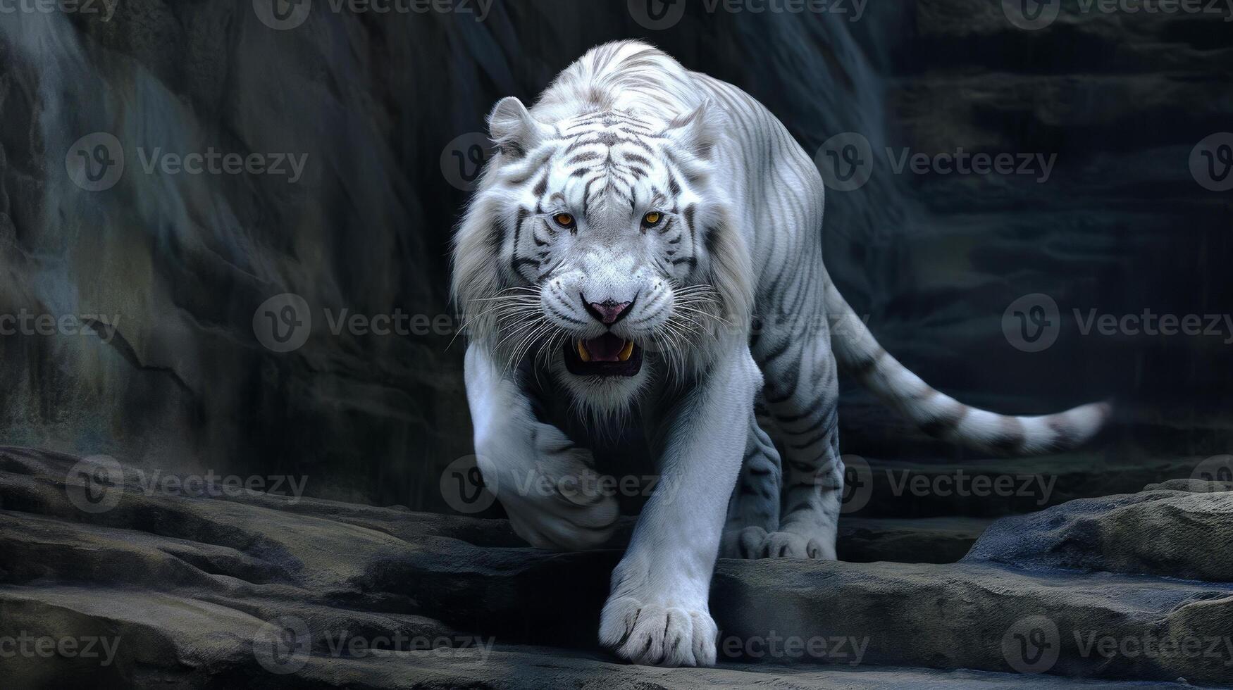 AI generated Close-up portrait of a white tiger looking directly at the viewer, Generative AI photo