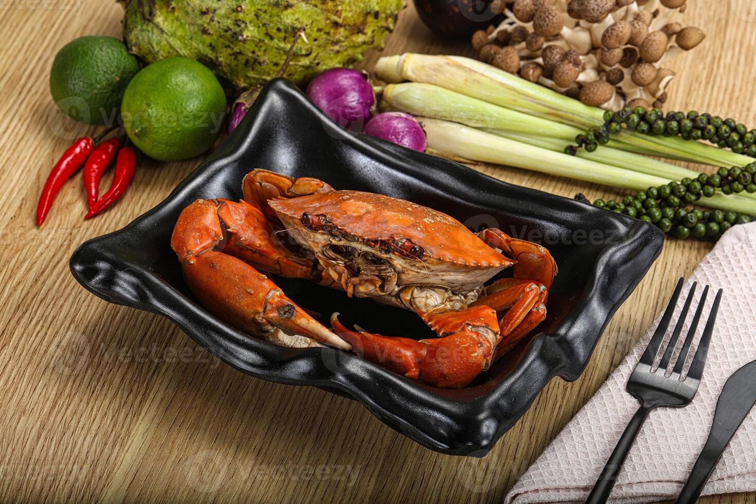 Delicous luxury steamed red crab photo