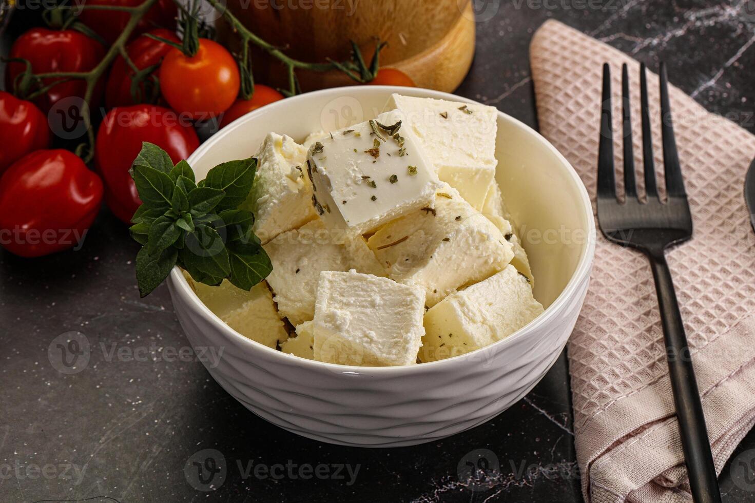 Greek traditional Feta cheese cubes photo