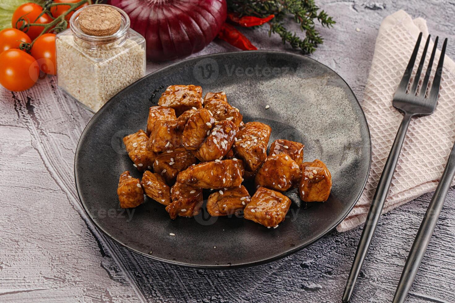 Chicken fillet with soya teriyaki sauce photo