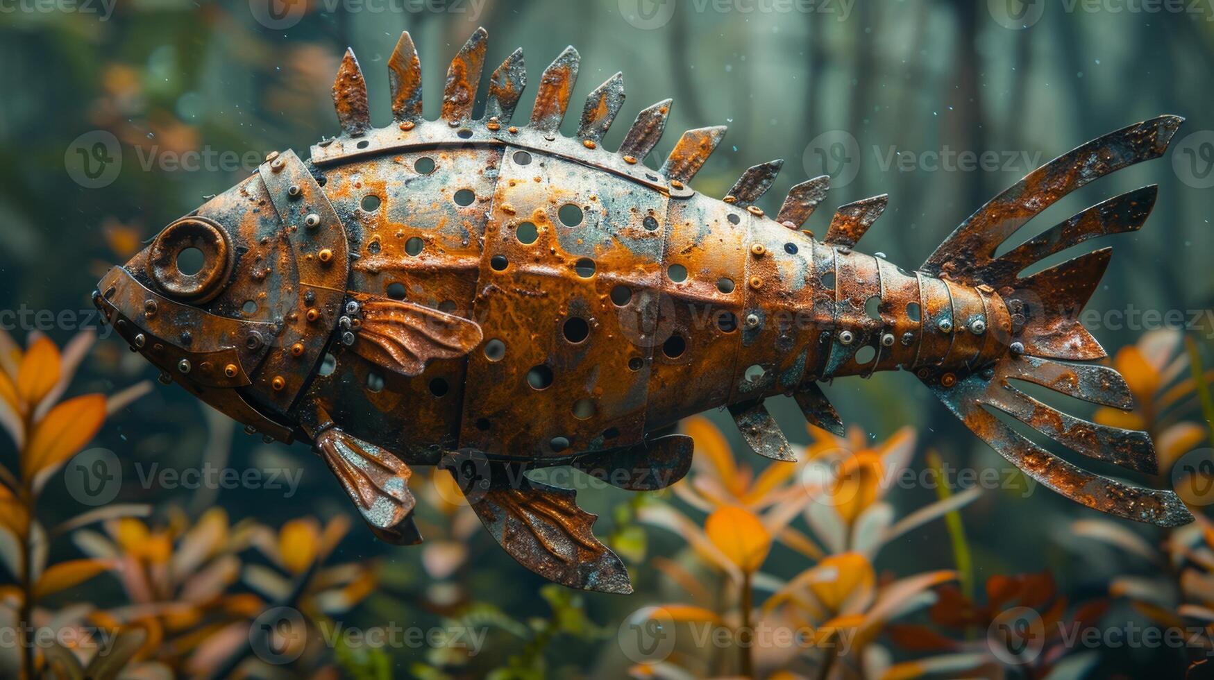 AI Generated Fish made from recycled metal scrap photo