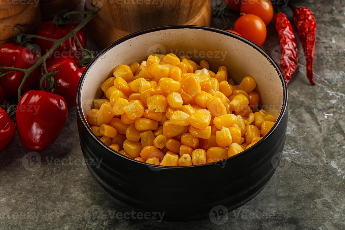 Sweet canned ripe corn grain photo