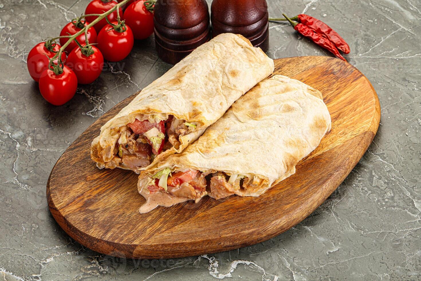 Shawarma with grilled chicken meat photo