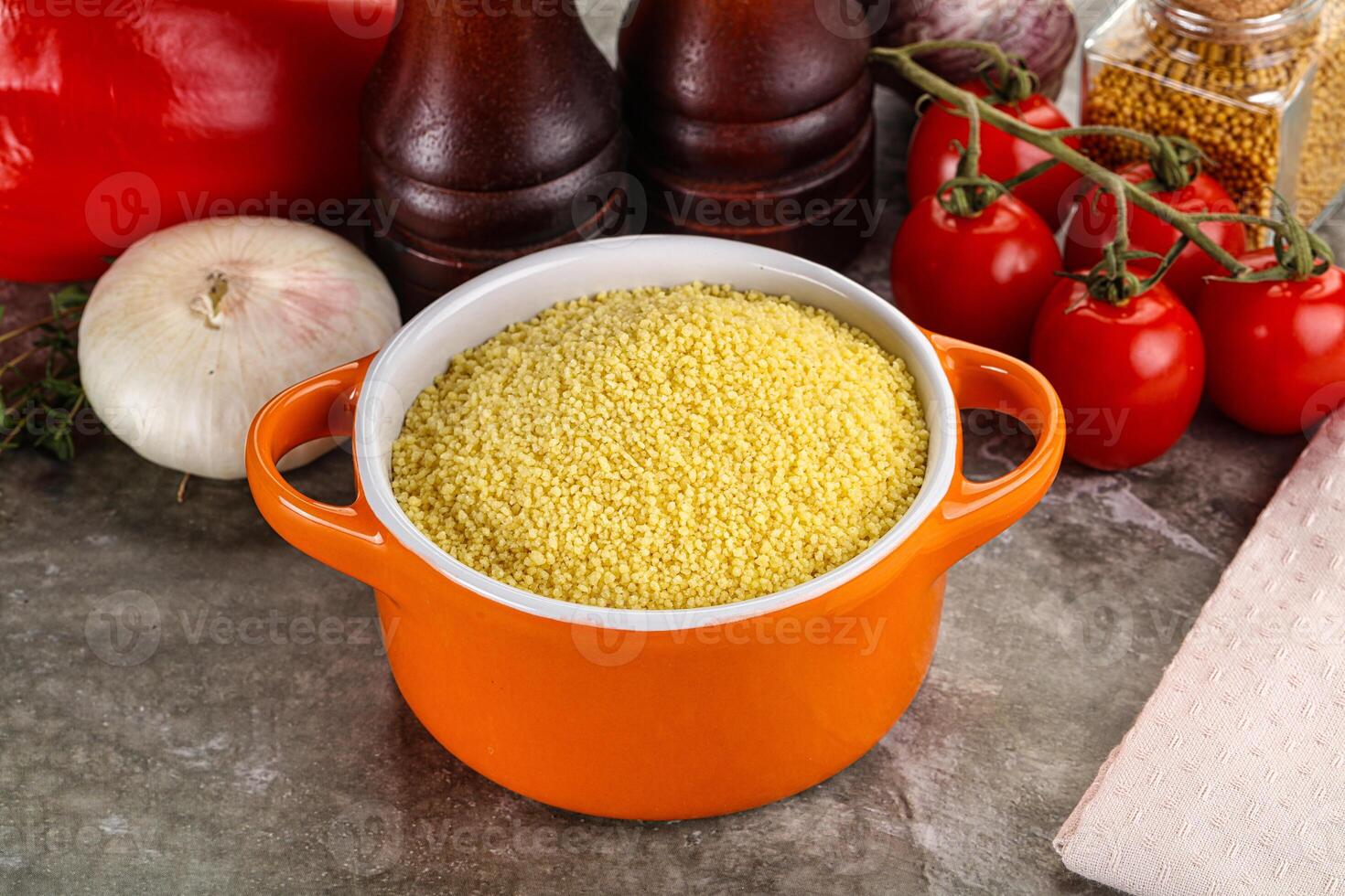 Raw dry wheat couscous grain photo