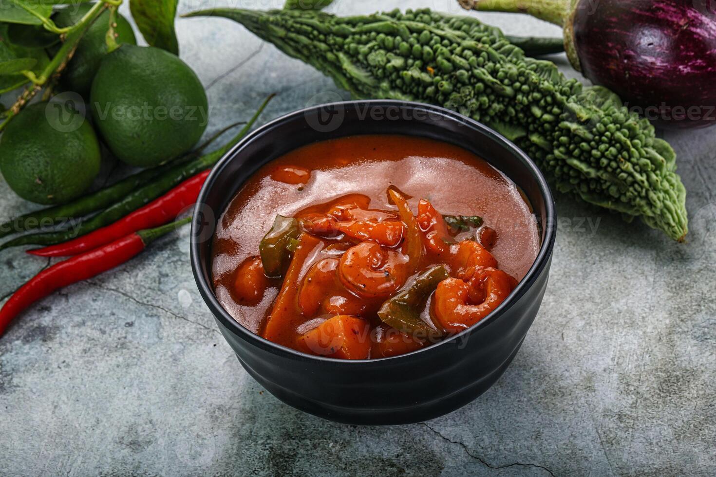 Thai red curry with prawn photo
