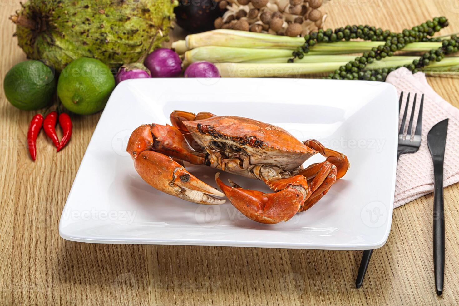 Delicous luxury steamed red crab photo