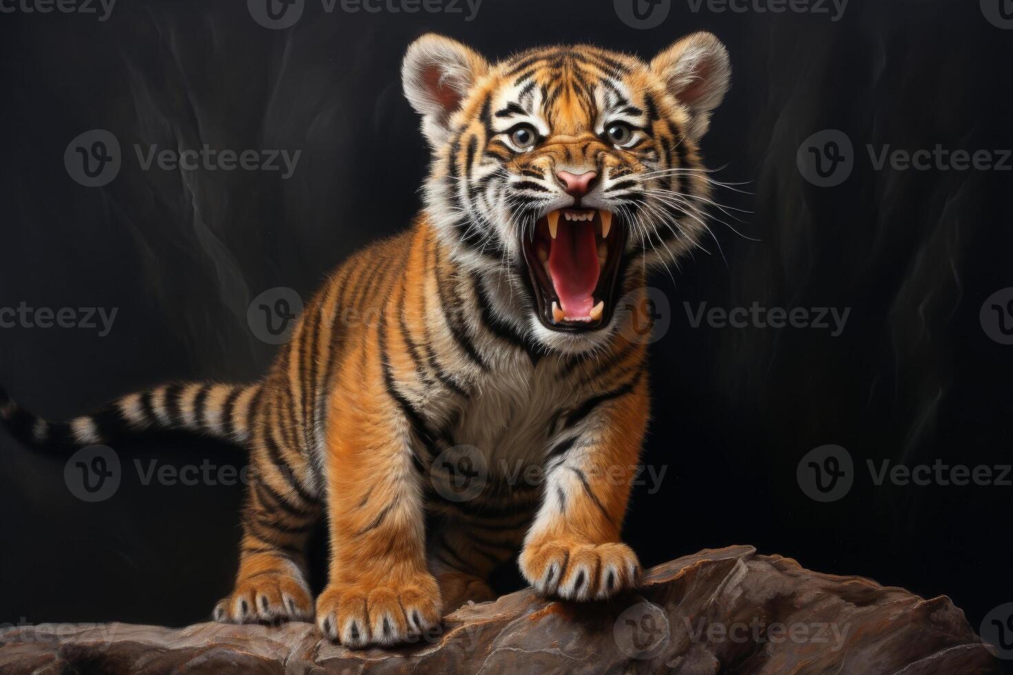 AI generated Close-up of a tiger cub looking directly ahead, Generative AI photo