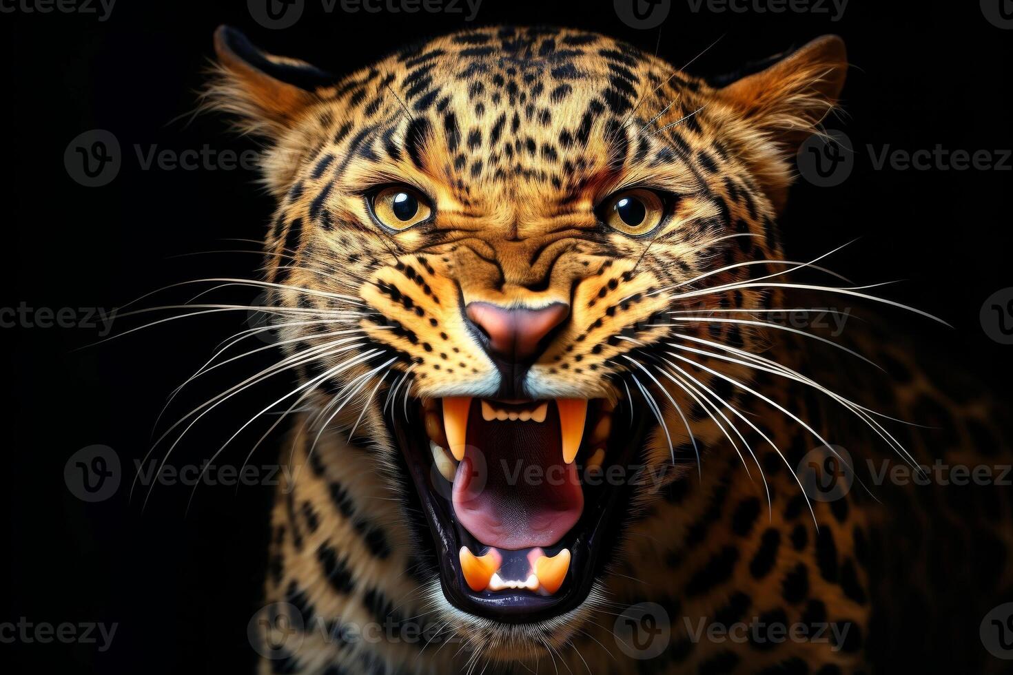AI generated Close-up portrait of a tiger growling menacingly, Generative AI photo