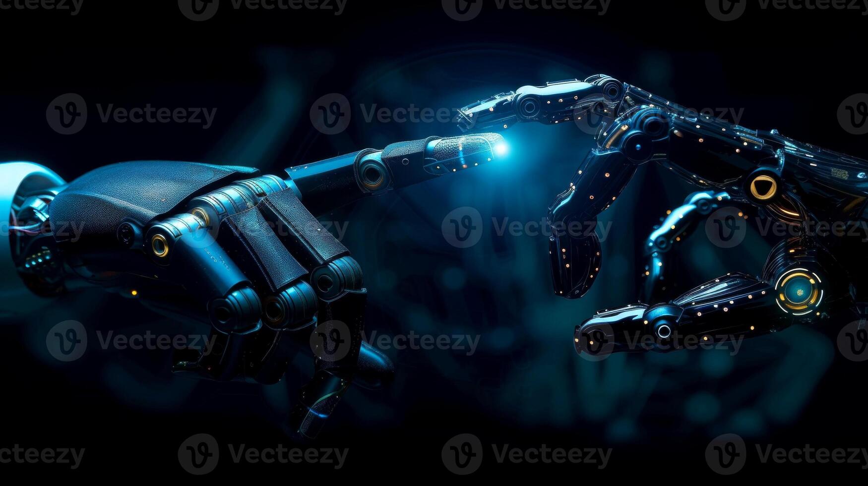 AI generated Robot finger making contact with robot finger, Generative AI photo