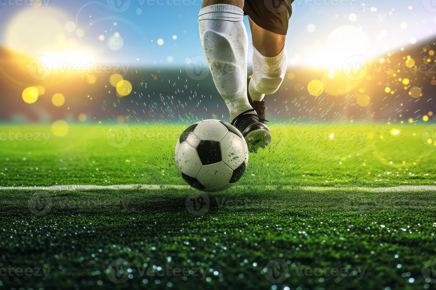 AI generated Close-up,The striker shows off dribbling skills in stadium, Generative AI photo