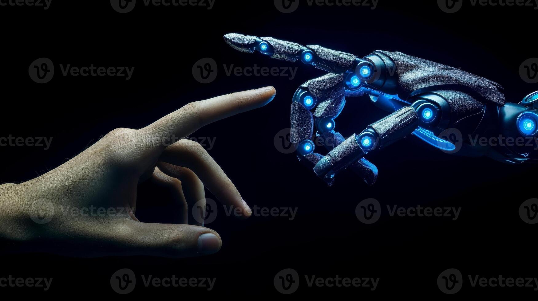 AI generated Robot finger making contact with human finger, Generative AI photo