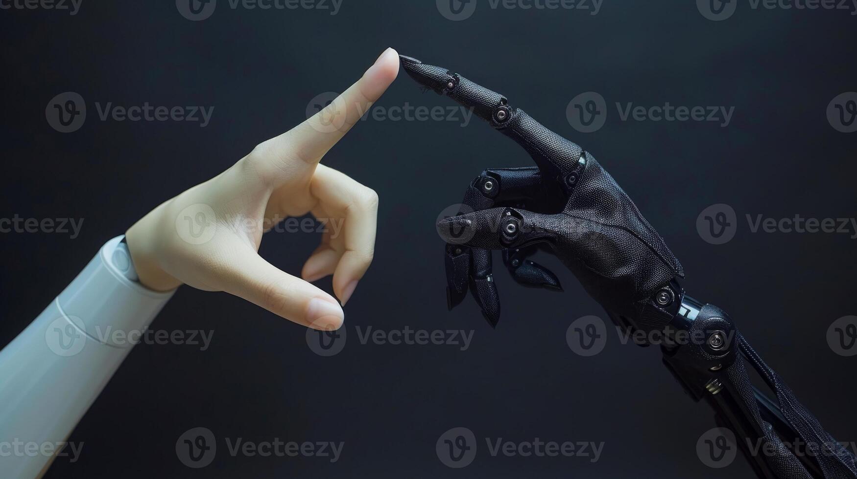 ai generado robot dedo haciendo contacto con robot dedo, generativo ai foto