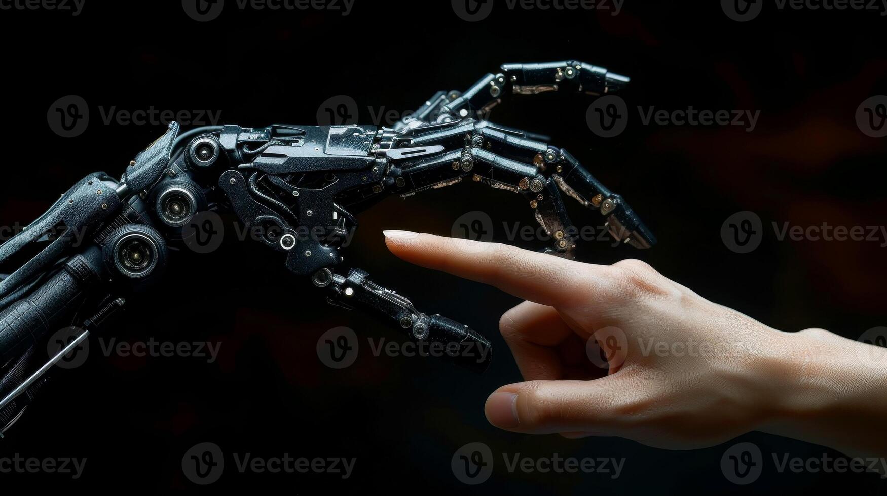 AI generated Robot finger making contact with human finger, Generative AI photo