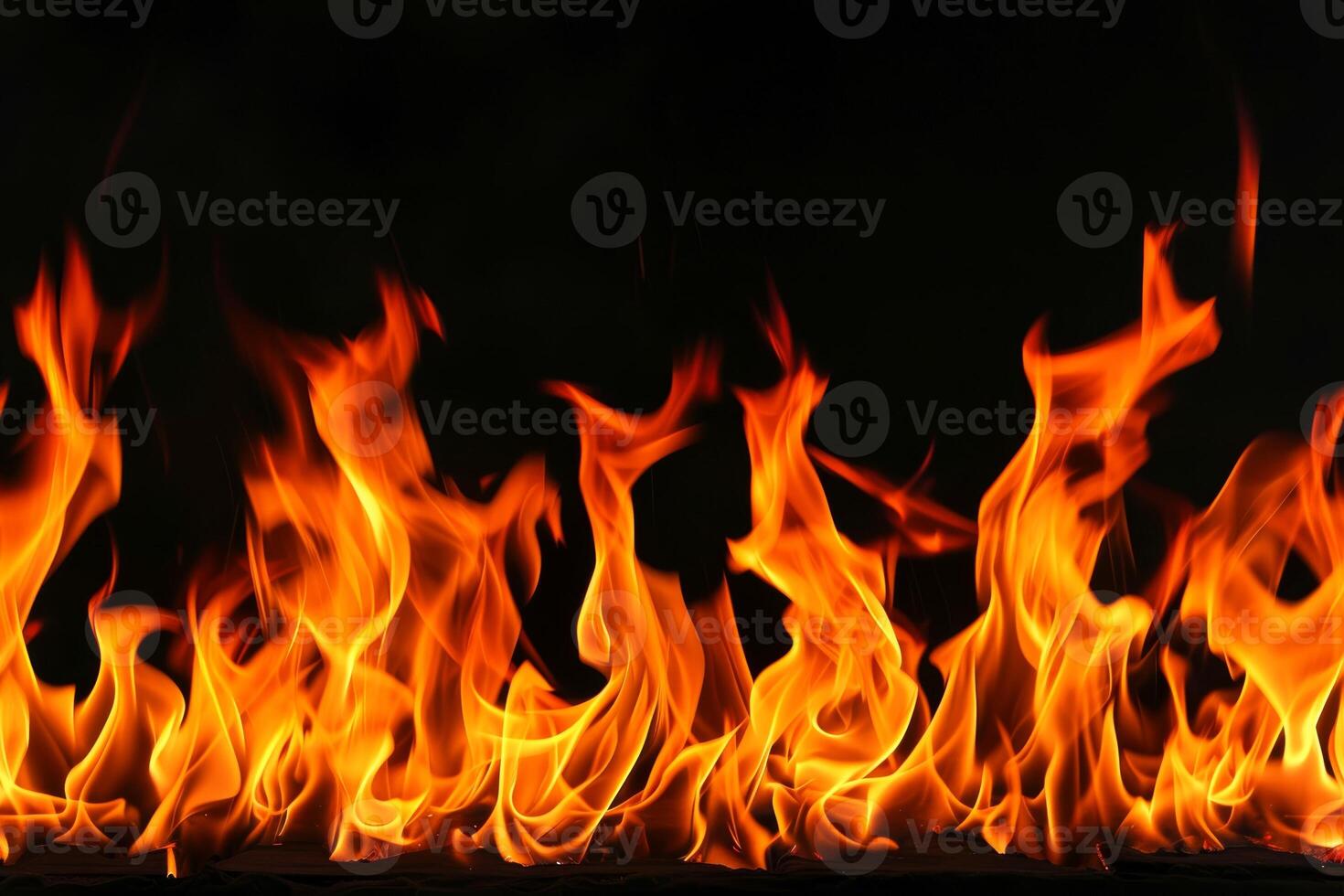 AI generated Close-up, Burning fire isolated on dark backdrop, seamless background, Generative AI photo